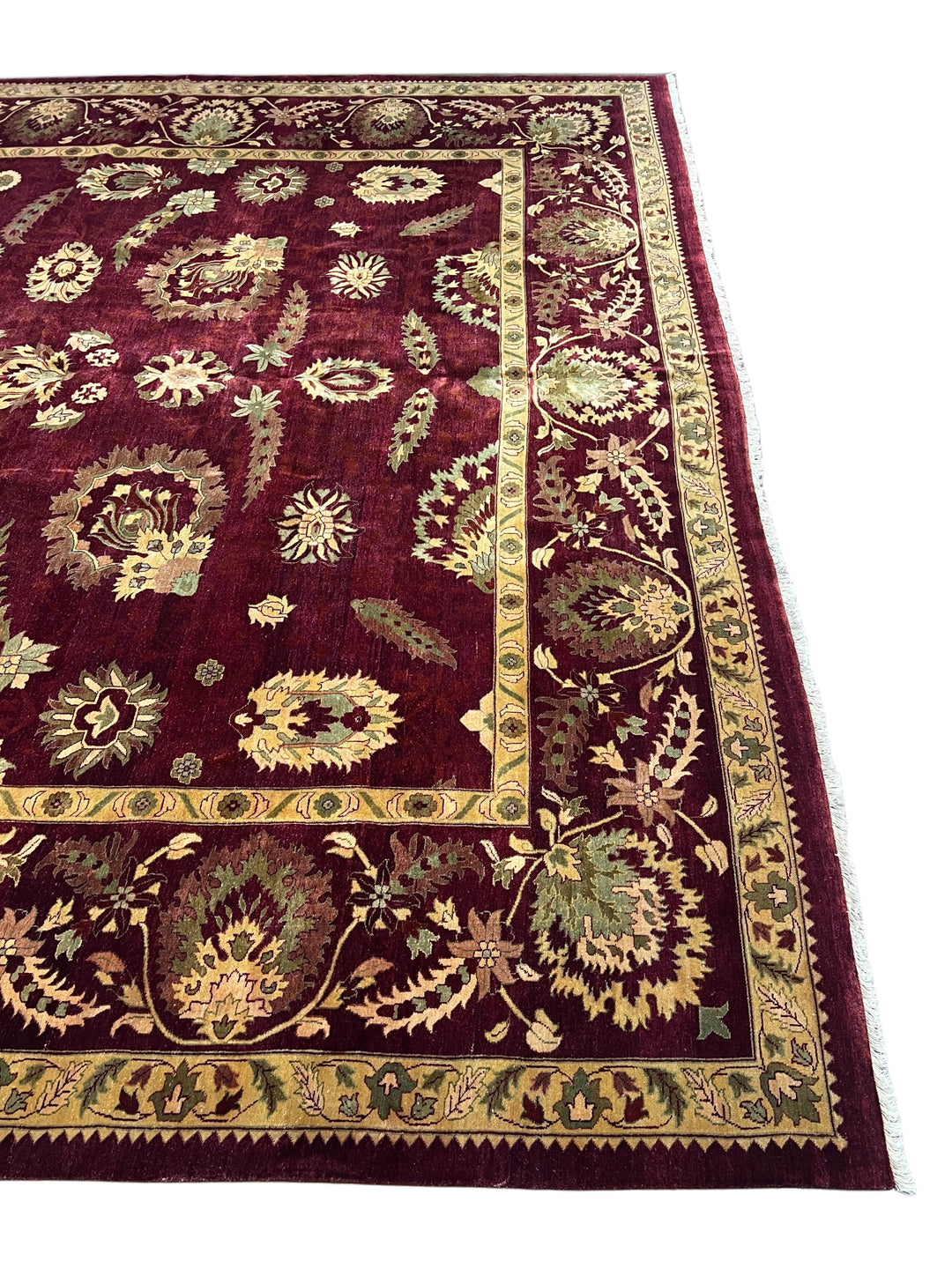 Burgundy &amp; Sage Floral Agra Style Rug – 12’3” x 14’10”