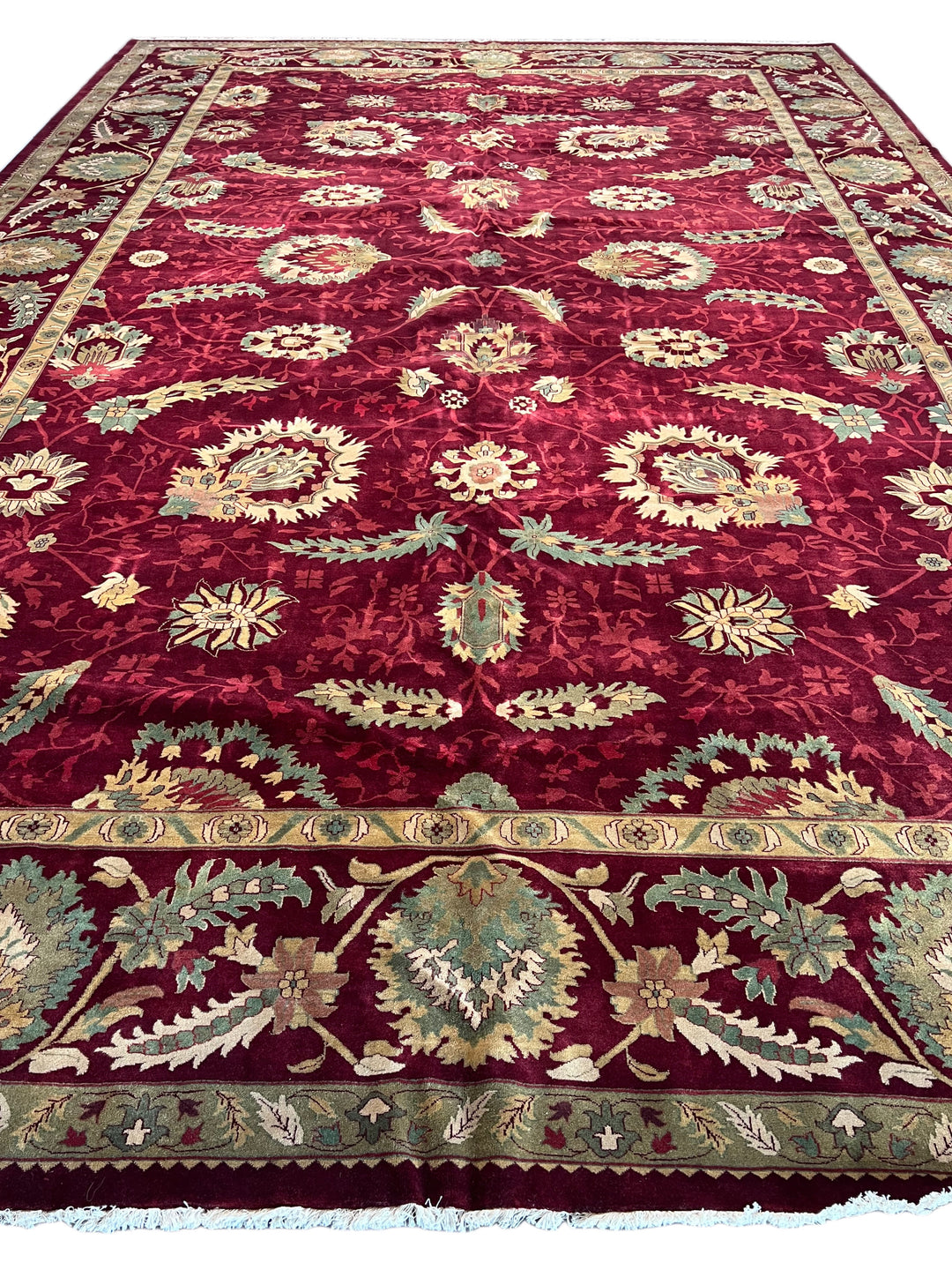 Burgundy &amp; Sage Floral Agra Style Rug – 11’10” x 18’