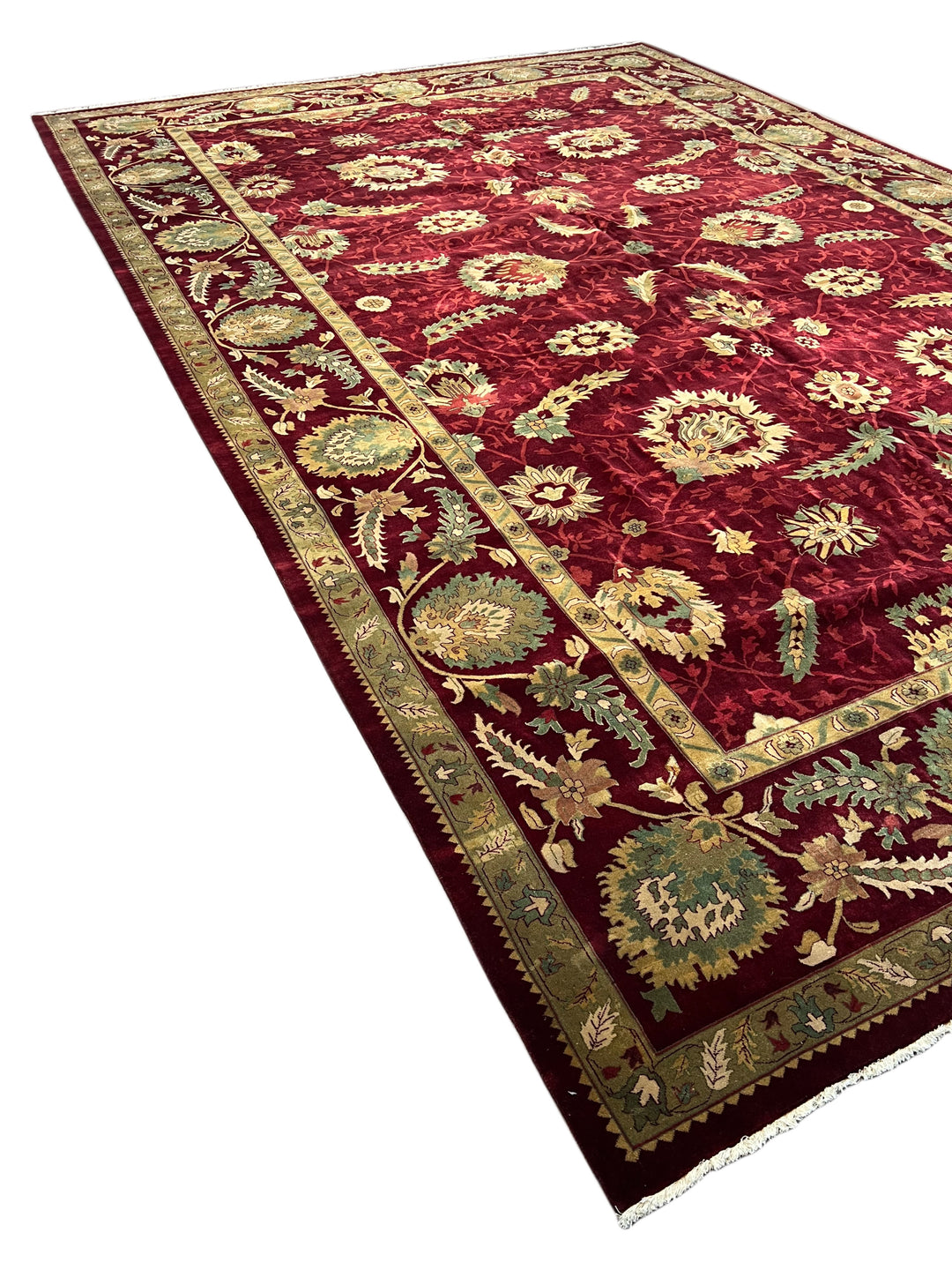 Burgundy &amp; Sage Floral Agra Style Rug – 11’10” x 18’