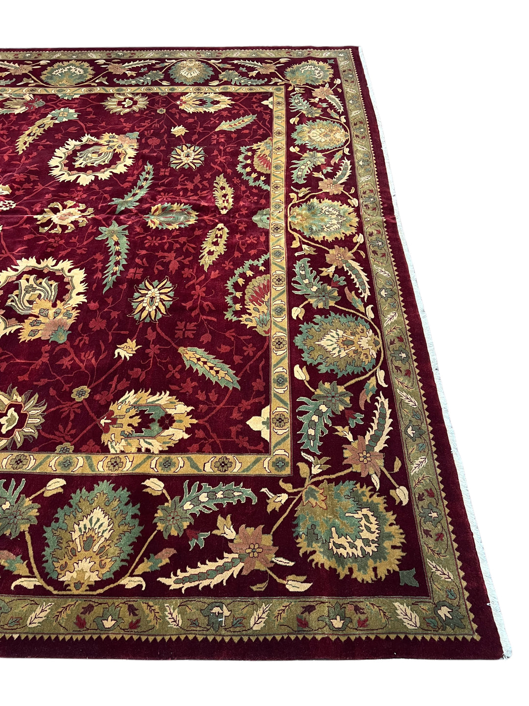 Burgundy &amp; Sage Floral Agra Style Rug – 11’10” x 18’