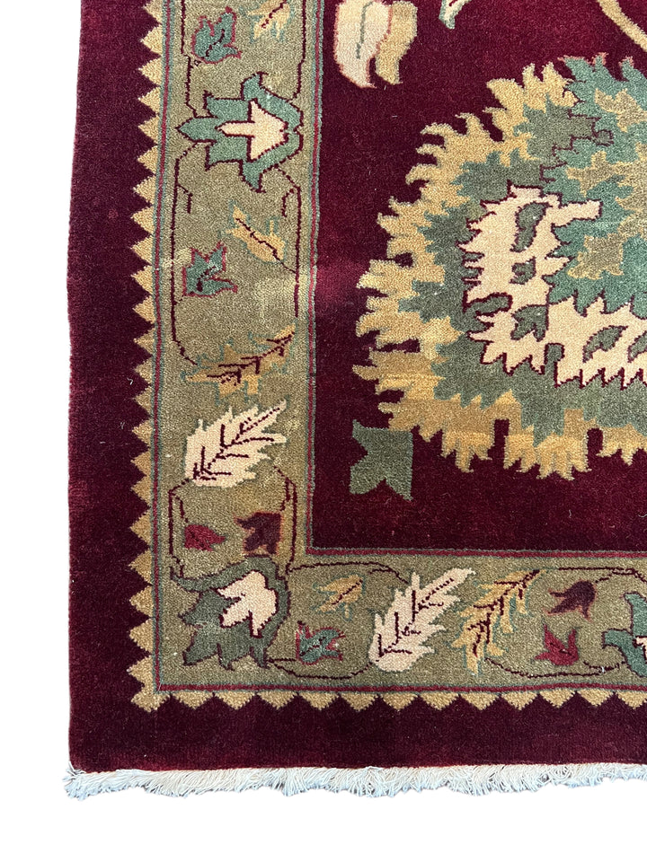 Burgundy &amp; Sage Floral Agra Style Rug – 11’10” x 18’