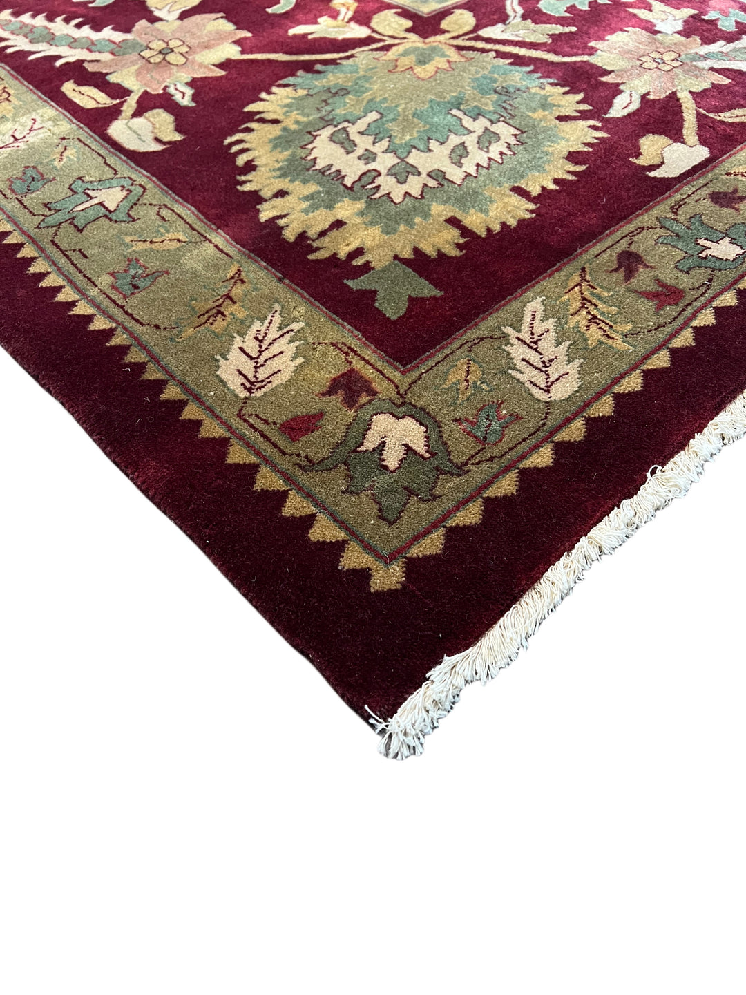 Burgundy &amp; Sage Floral Agra Style Rug – 11’10” x 18’