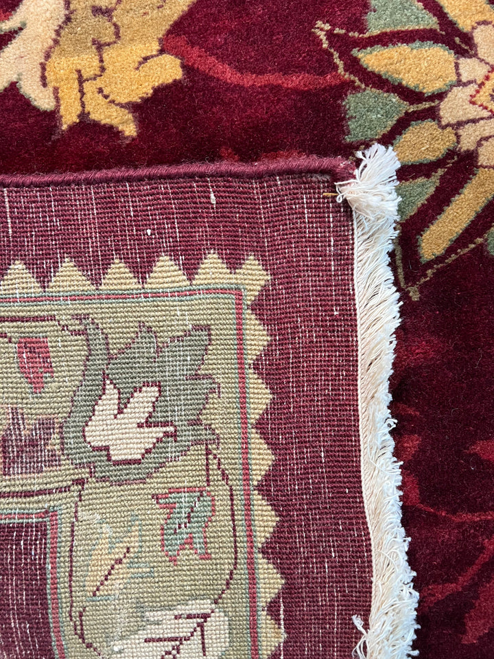 Burgundy &amp; Sage Floral Agra Style Rug – 11’10” x 18’