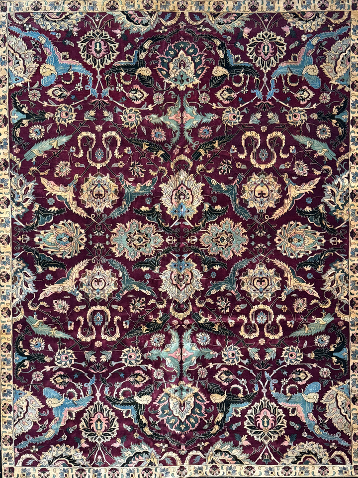 Burgundy &amp; Black Floral Indian Agra Style Rug – 12’1” x 14’7”