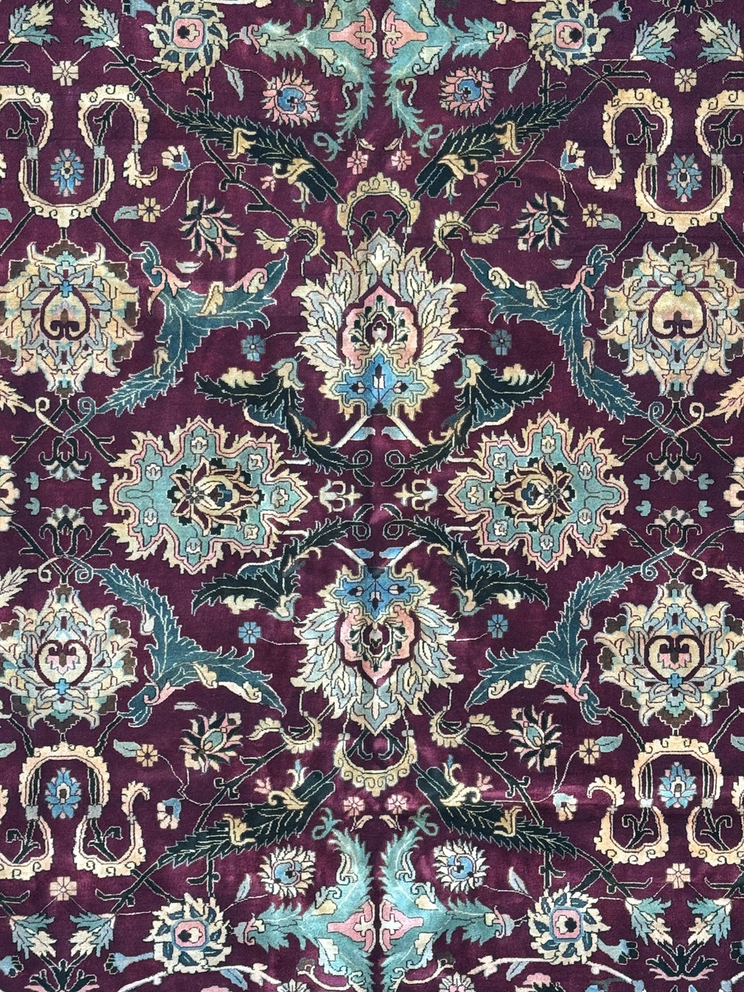 Burgundy &amp; Black Floral Indian Agra Style Rug – 12’1” x 14’7”