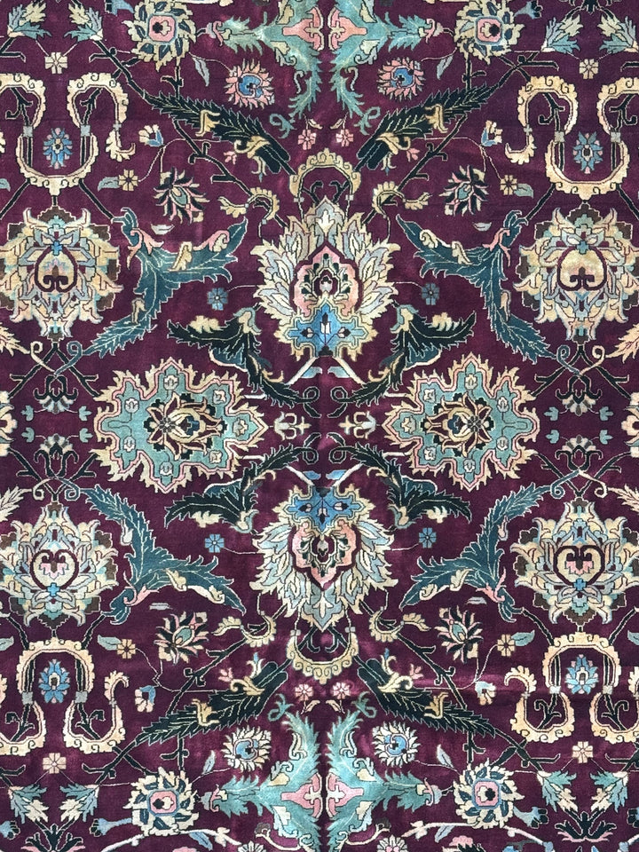 Burgundy &amp; Black Floral Indian Agra Style Rug – 12’1” x 14’7”
