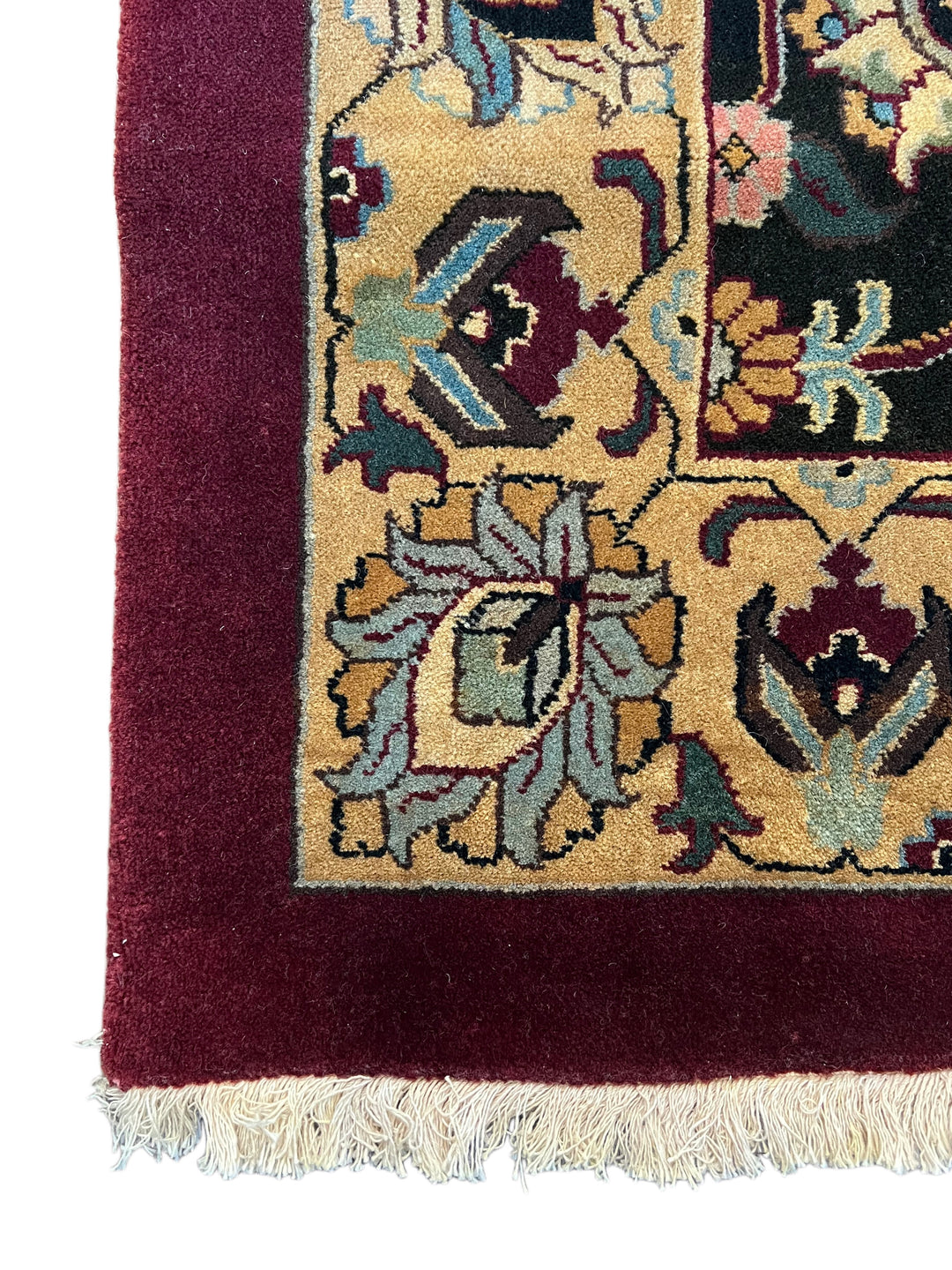 Burgundy &amp; Black Floral Indian Agra Style Rug – 12’1” x 14’7”