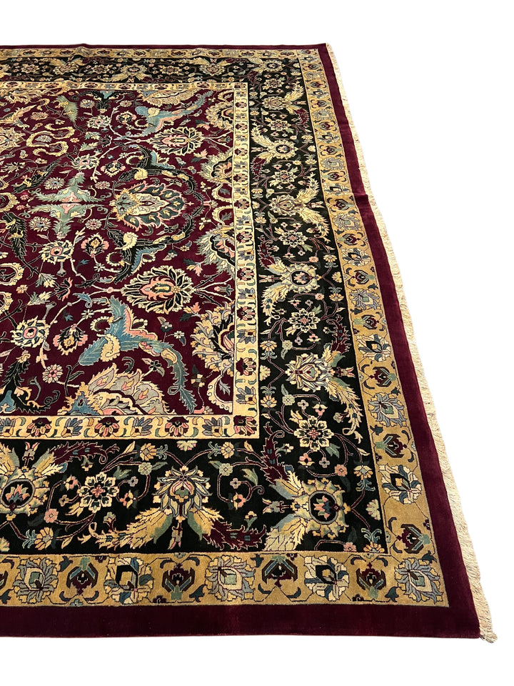 Burgundy &amp; Black Floral Indian Agra Style Rug – 12’1” x 14’7”