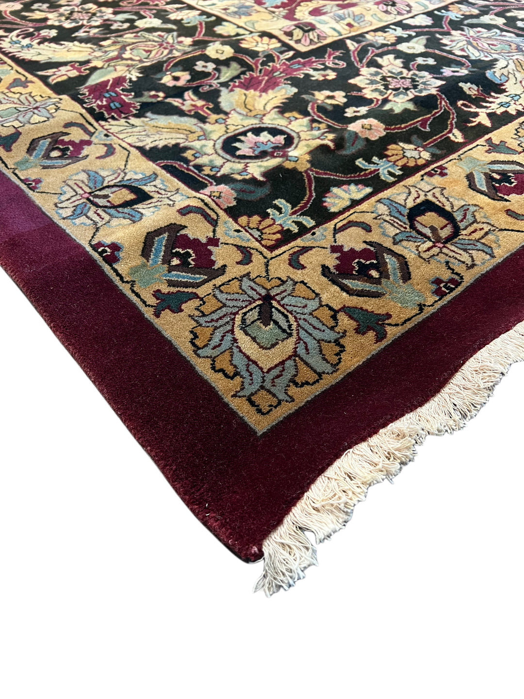 Burgundy &amp; Black Floral Indian Agra Style Rug – 12’1” x 14’7”