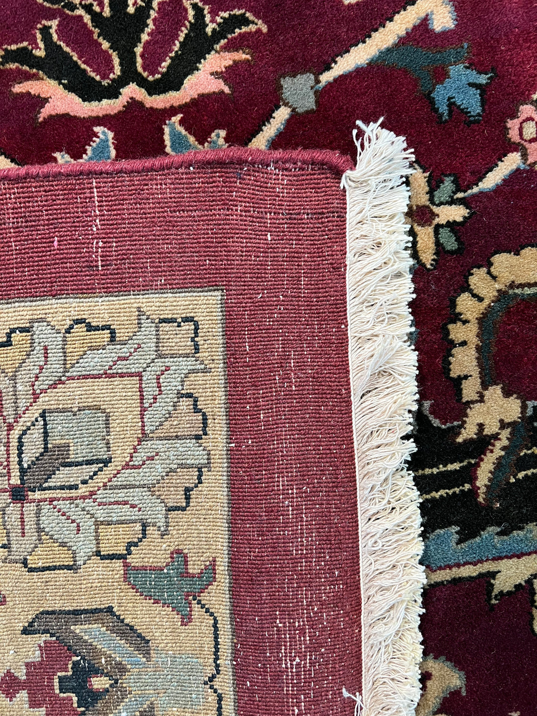 Burgundy &amp; Black Floral Indian Agra Style Rug – 12’1” x 14’7”