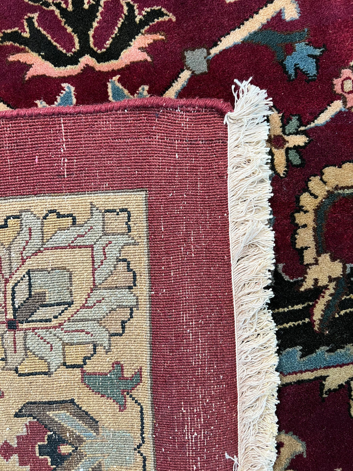 Burgundy &amp; Black Floral Indian Agra Style Rug – 12’1” x 14’7”