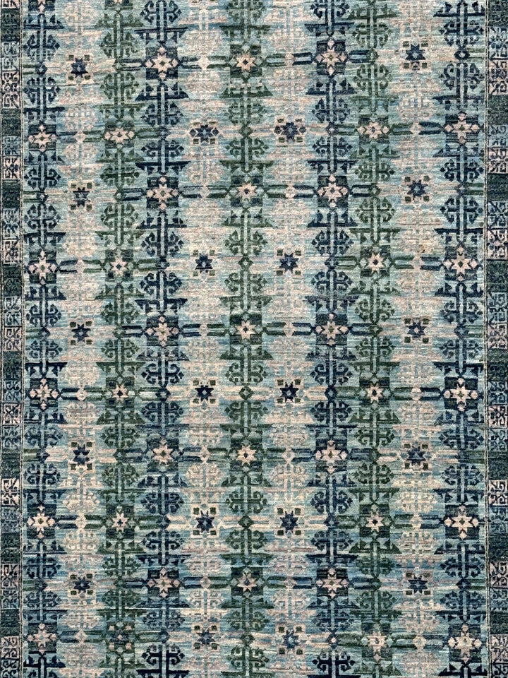 Soft Blue &amp; Sage Green Geometric Rug – 4’10” x 6’10”