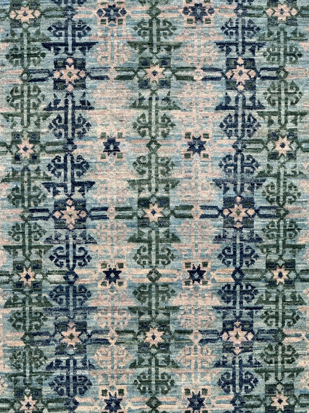 Soft Blue &amp; Sage Green Geometric Rug – 4’10” x 6’10”