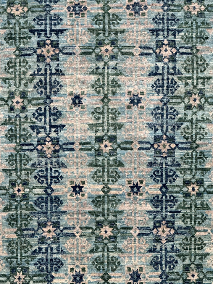 Soft Blue &amp; Sage Green Geometric Rug – 4’10” x 6’10”