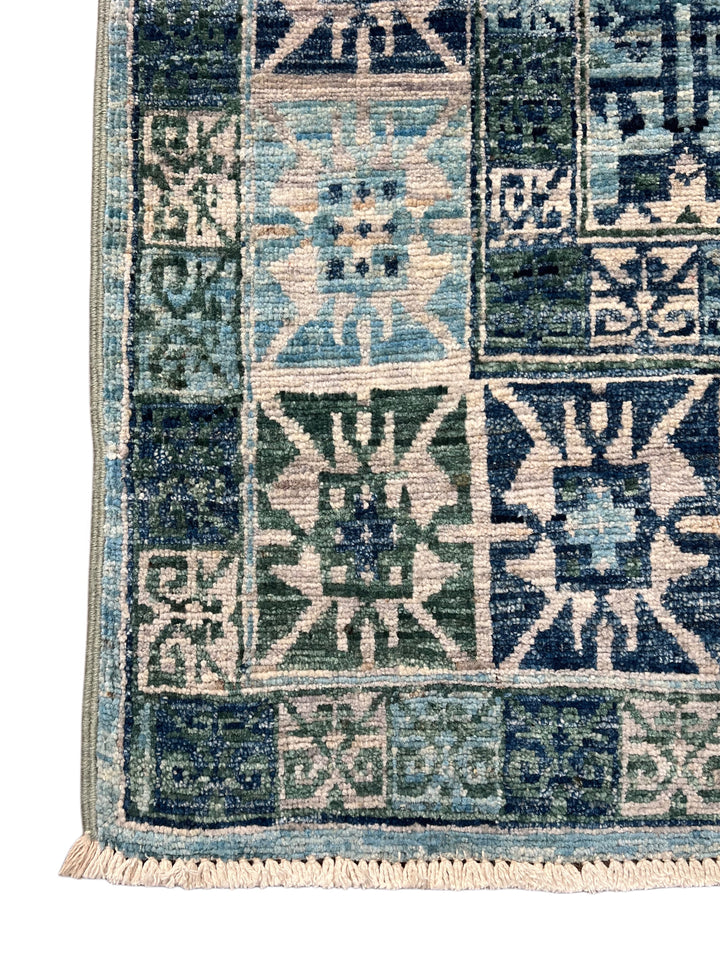 Soft Blue &amp; Sage Green Geometric Rug – 4’10” x 6’10”