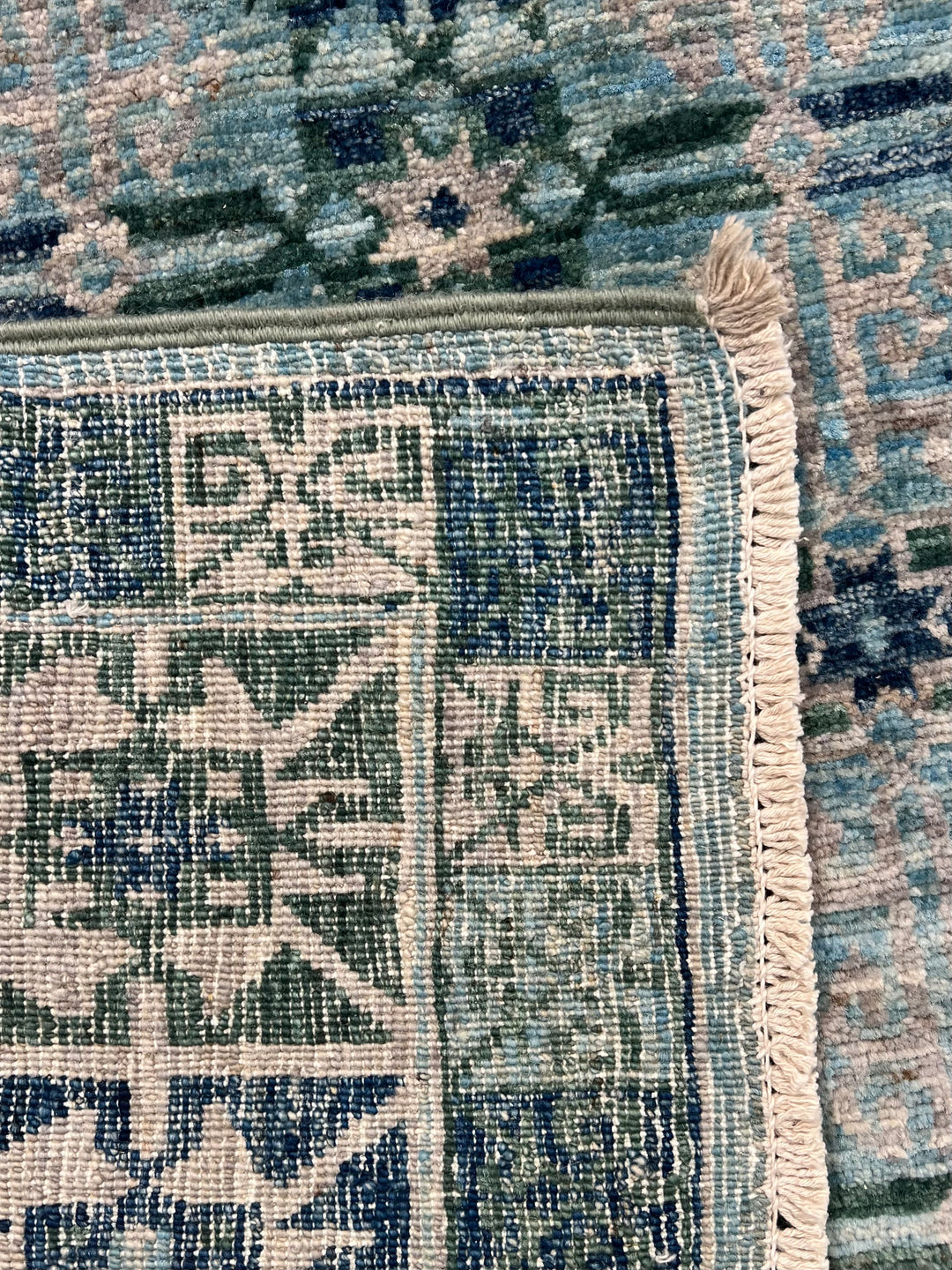 Soft Blue &amp; Sage Green Geometric Rug – 4’10” x 6’10”