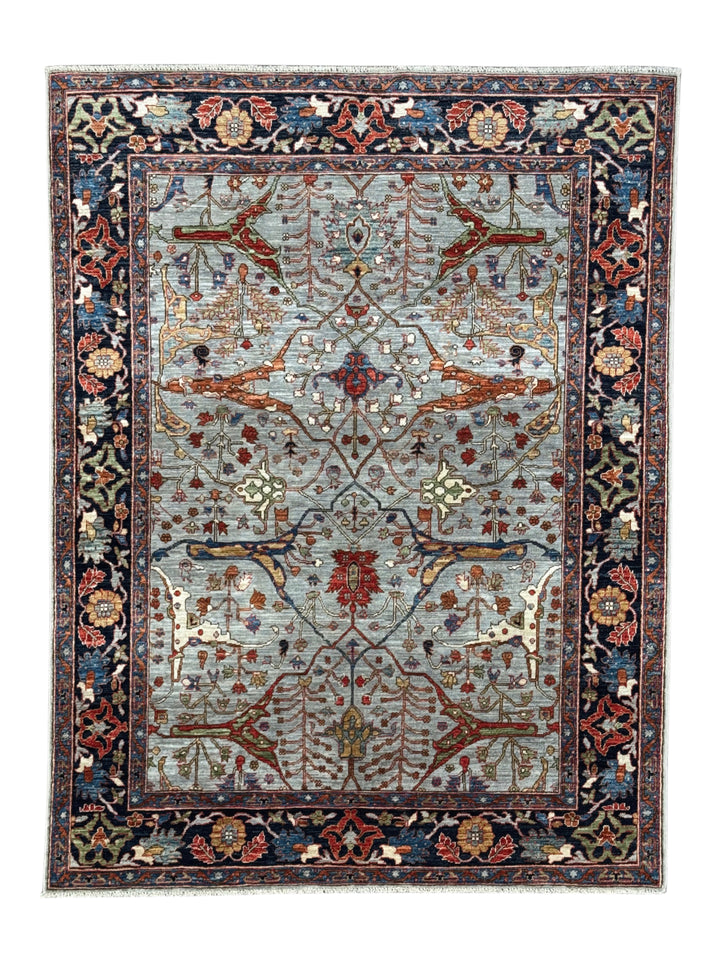 The Seraphina – Sky Blue &amp; Midnight Navy Botanical Rug – 5’1” x 6’8”