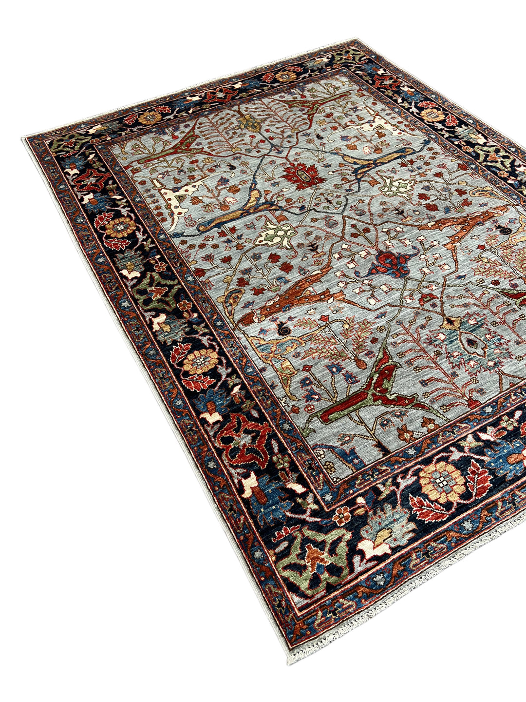 The Seraphina – Sky Blue &amp; Midnight Navy Botanical Rug – 5’1” x 6’8”