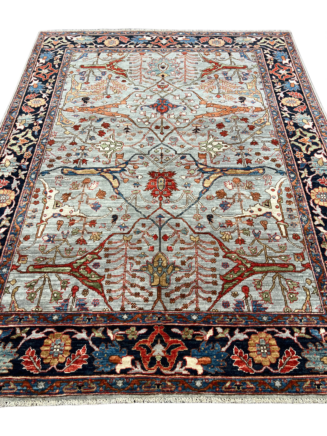 The Seraphina – Sky Blue &amp; Midnight Navy Botanical Rug – 5’1” x 6’8”