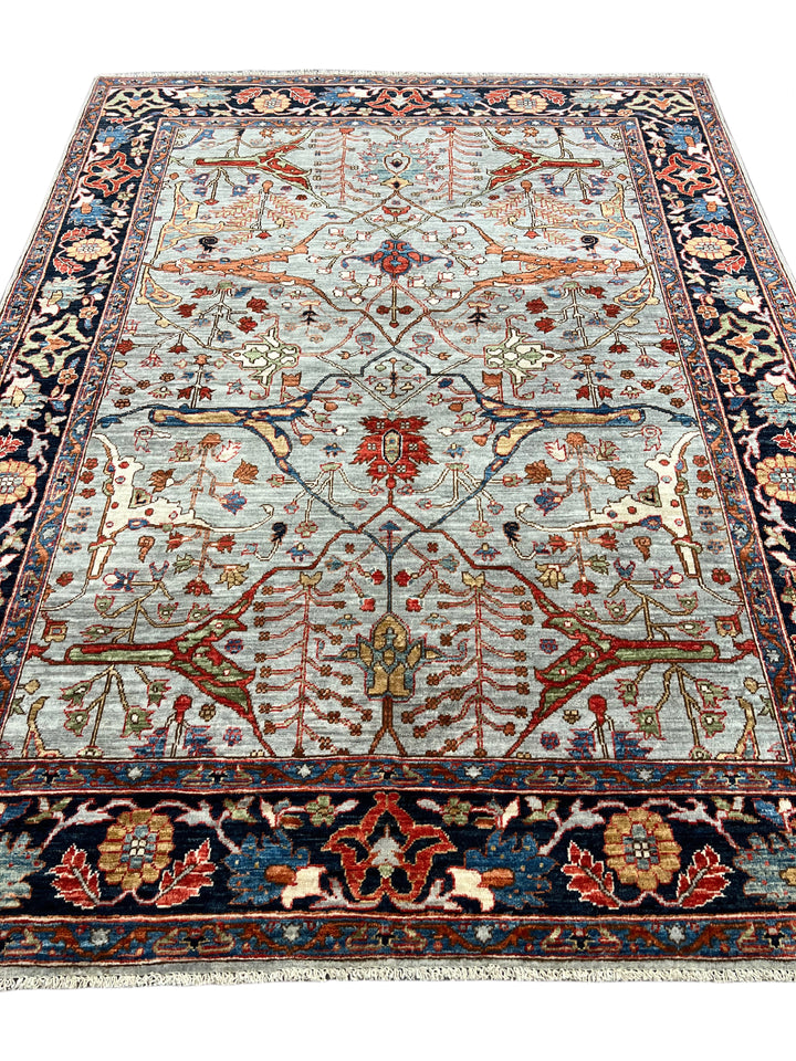 The Seraphina – Sky Blue &amp; Midnight Navy Botanical Rug – 5’1” x 6’8”