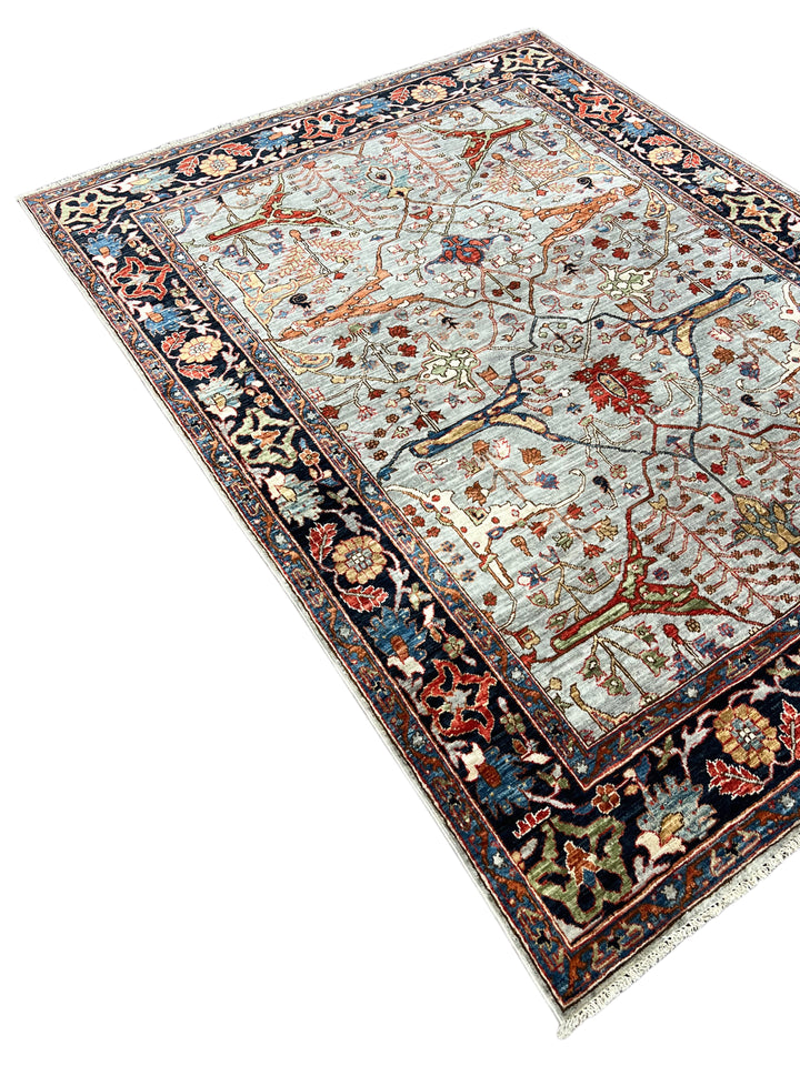 The Seraphina – Sky Blue &amp; Midnight Navy Botanical Rug – 5’1” x 6’8”