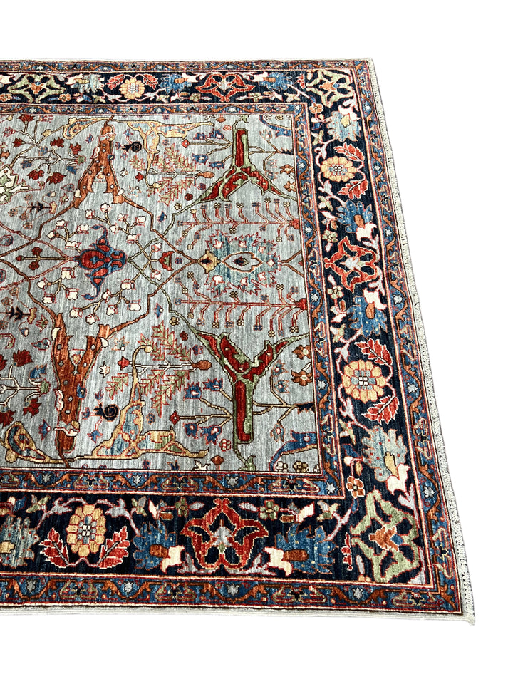 The Seraphina – Sky Blue &amp; Midnight Navy Botanical Rug – 5’1” x 6’8”