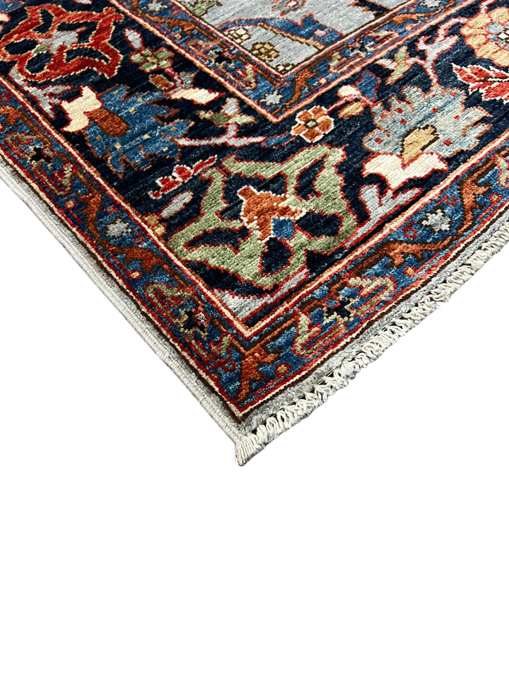 The Seraphina – Sky Blue &amp; Midnight Navy Botanical Rug – 5’1” x 6’8”