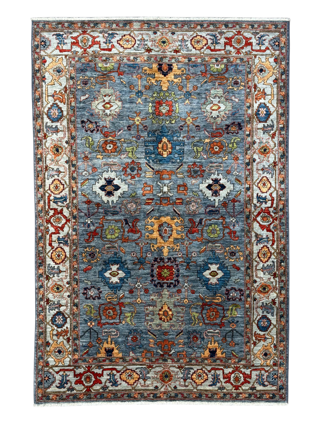 The Azura – Slate Blue &amp; Ivory Geometric Rug – 5’1” x 7’7”