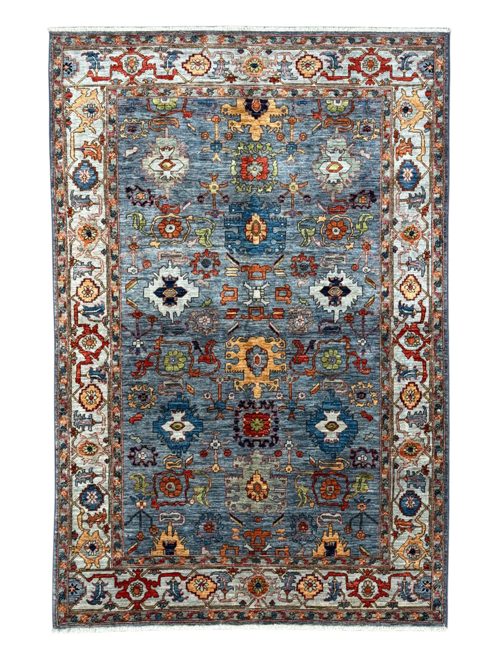 The Azura – Slate Blue &amp; Ivory Geometric Rug – 5’1” x 7’7”