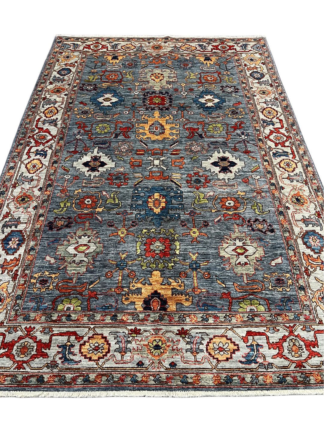 The Azura – Slate Blue &amp; Ivory Geometric Rug – 5’1” x 7’7”