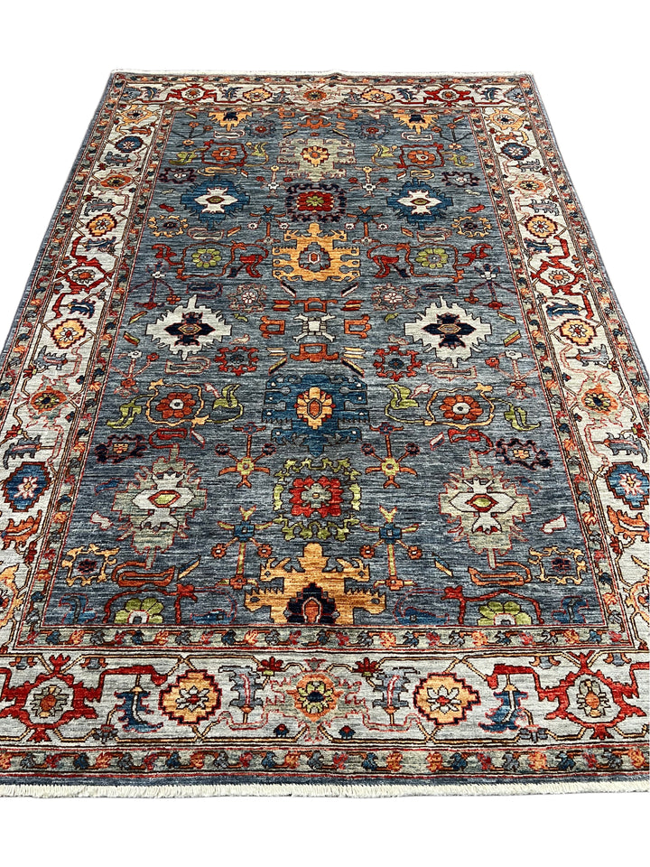 The Azura – Slate Blue &amp; Ivory Geometric Rug – 5’1” x 7’7”