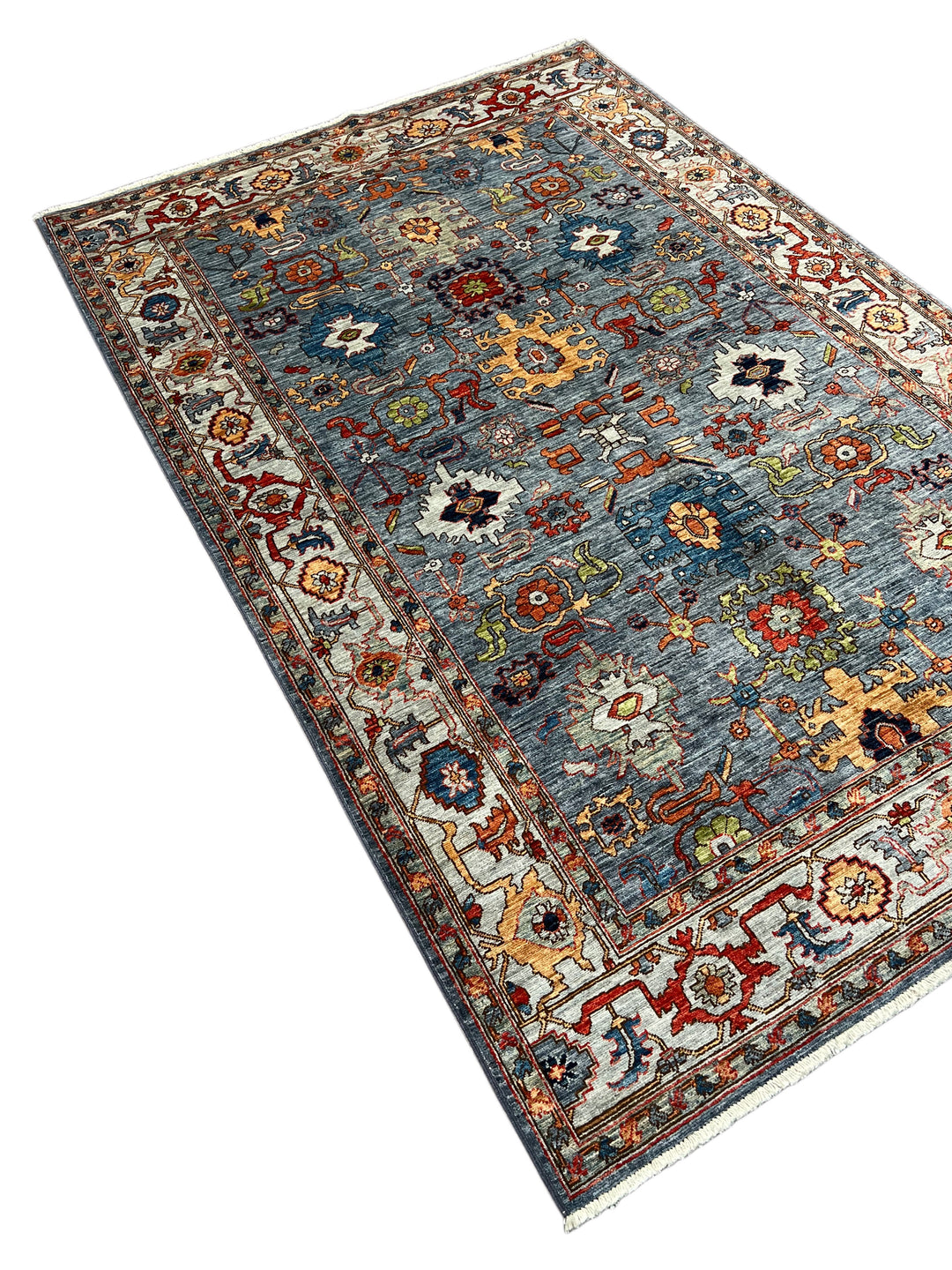 The Azura – Slate Blue &amp; Ivory Geometric Rug – 5’1” x 7’7”