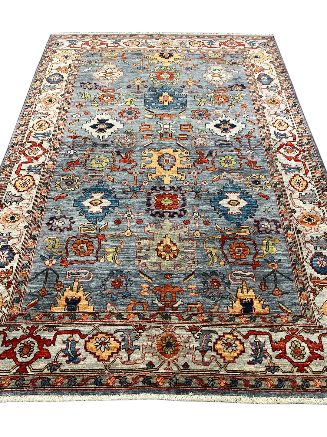 The Azura – Slate Blue &amp; Ivory Geometric Rug – 5’1” x 7’7”