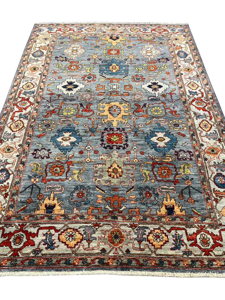 The Azura – Slate Blue &amp; Ivory Geometric Rug – 5’1” x 7’7”