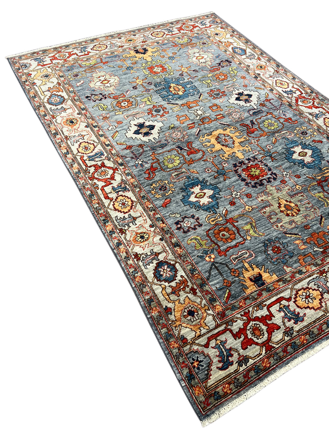 The Azura – Slate Blue &amp; Ivory Geometric Rug – 5’1” x 7’7”