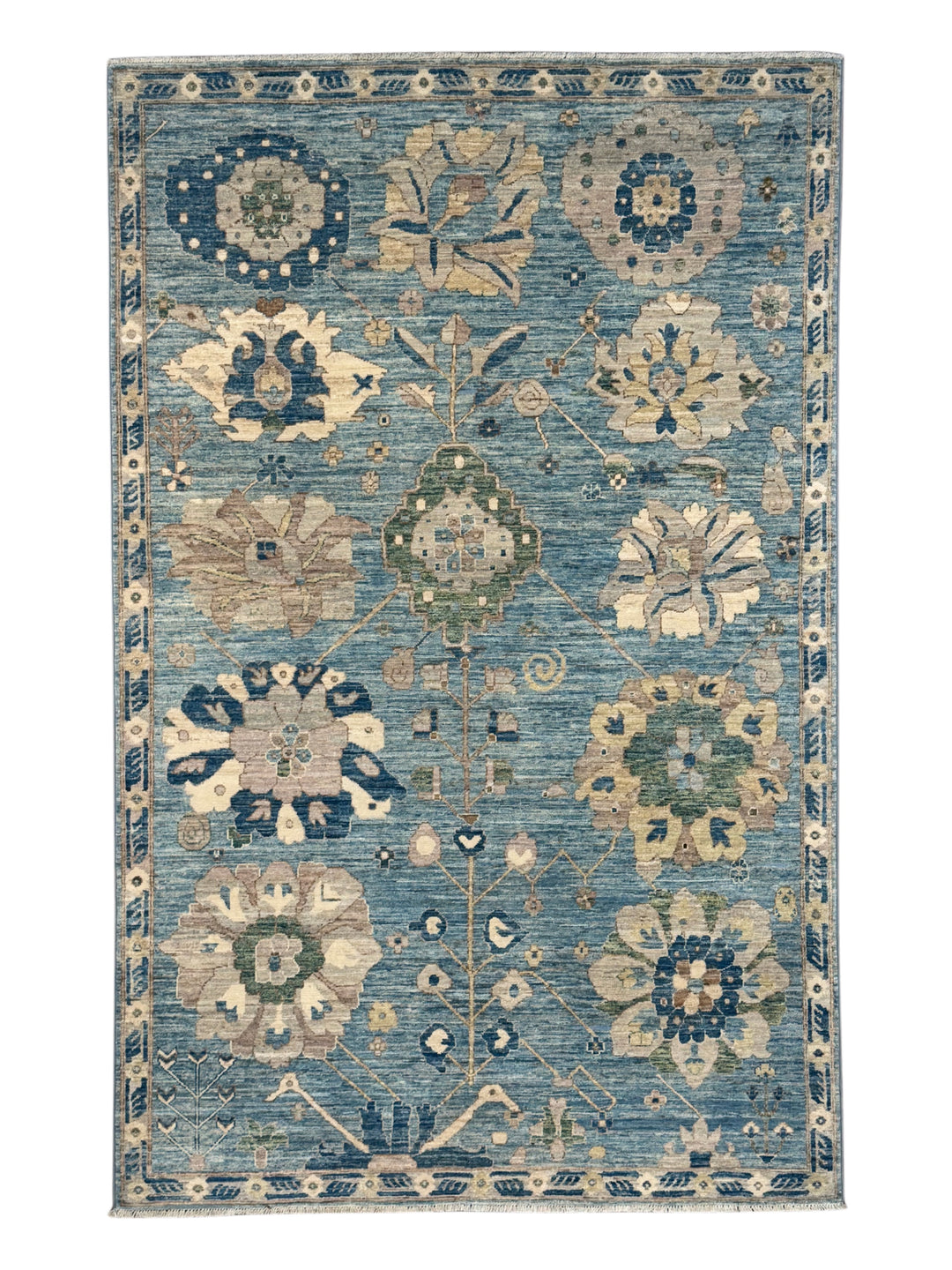 The Celestine – Soft Blue &amp; Ivory Botanical Rug – 5’1” x 7’10”
