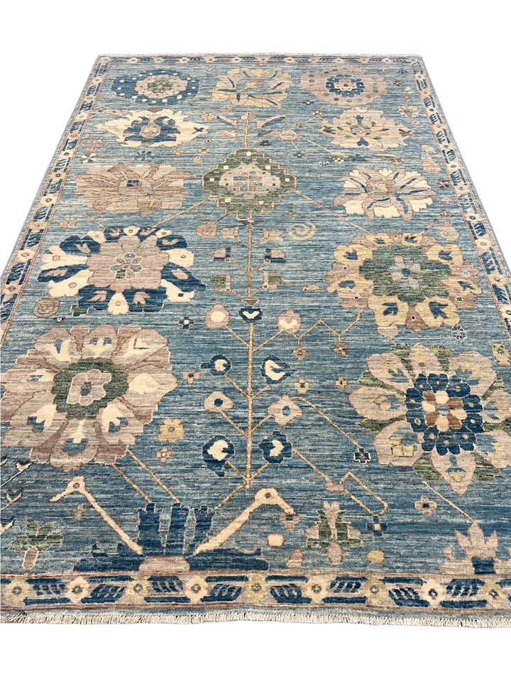 The Celestine – Soft Blue &amp; Ivory Botanical Rug – 5’1” x 7’10”