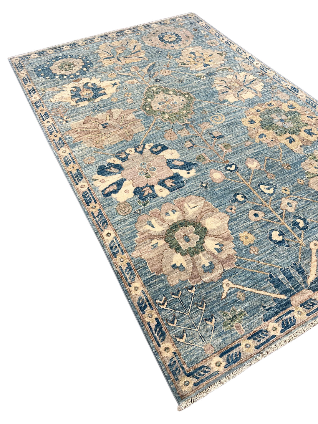 The Celestine – Soft Blue &amp; Ivory Botanical Rug – 5’1” x 7’10”