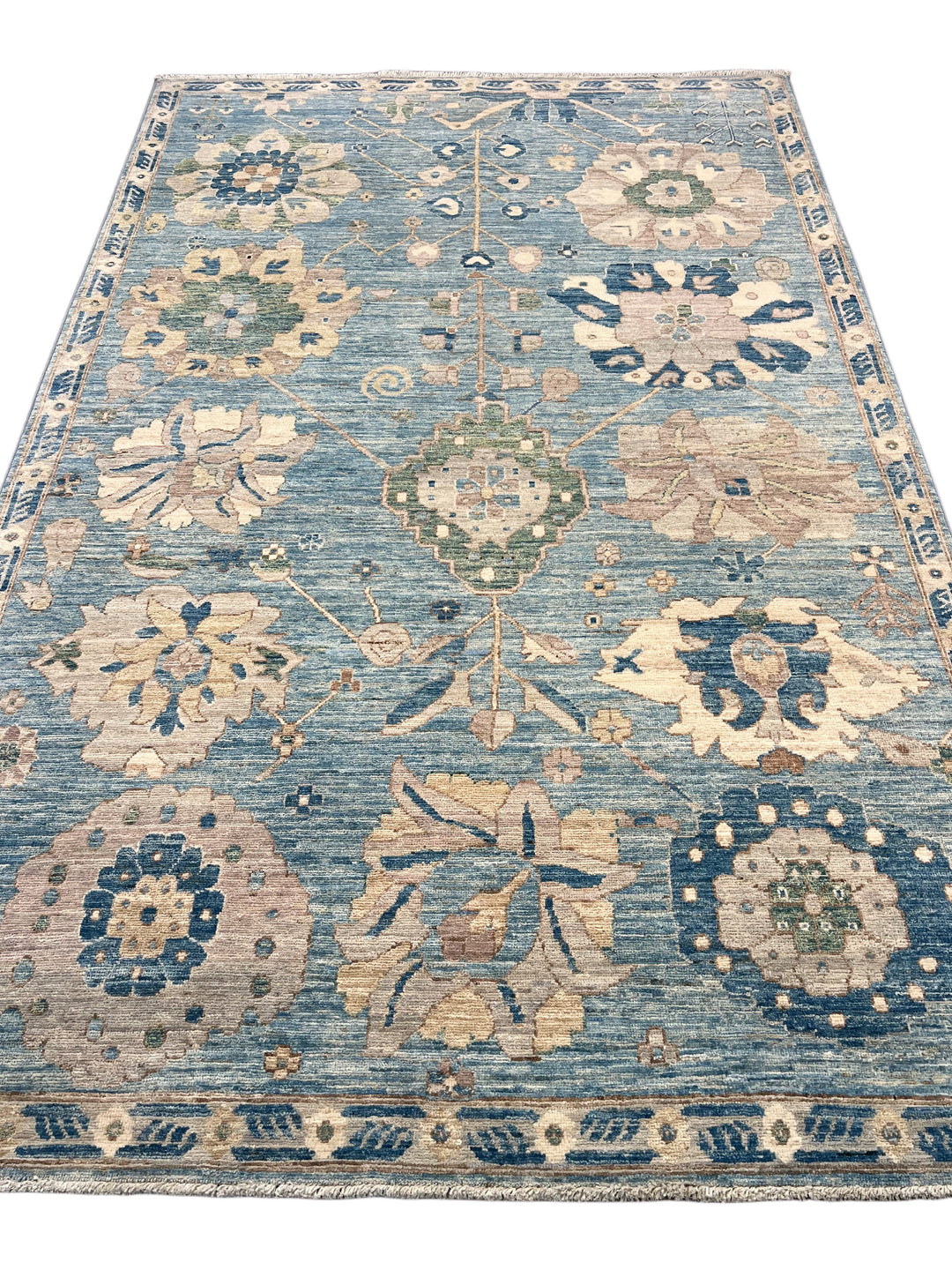 The Celestine – Soft Blue &amp; Ivory Botanical Rug – 5’1” x 7’10”