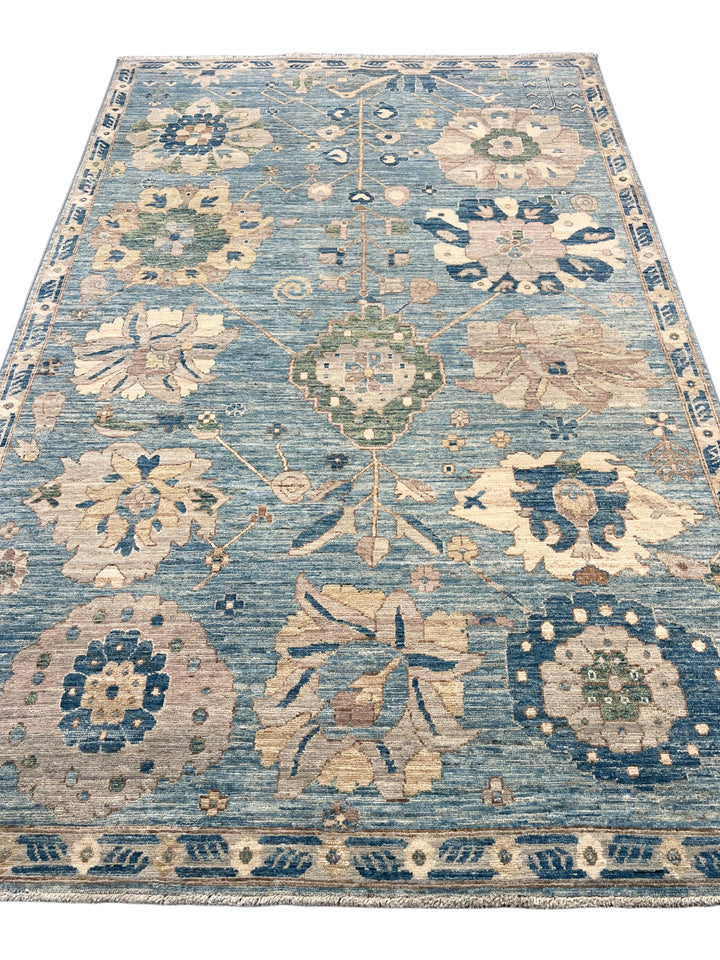 The Celestine – Soft Blue &amp; Ivory Botanical Rug – 5’1” x 7’10”