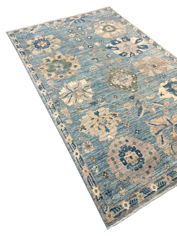 The Celestine – Soft Blue &amp; Ivory Botanical Rug – 5’1” x 7’10”