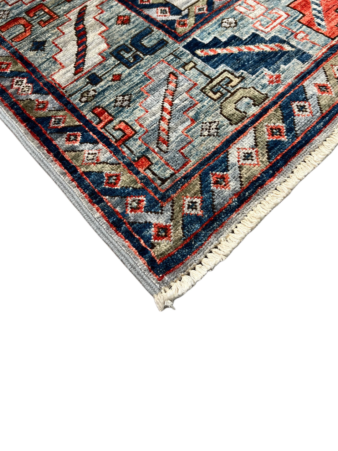 The Caspian – Slate Blue, Navy &amp; Rust Geometric Medallion Rug – 5’0” x 6’7”