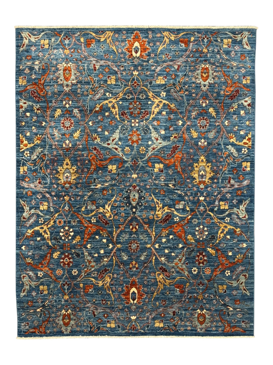The Verona – Deep Blue, Rust & Gold Floral Rug – 5’2” x 6’9”