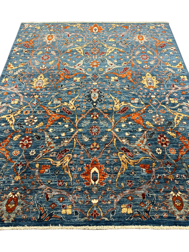The Verona – Deep Blue, Rust &amp; Gold Floral Rug – 5’2” x 6’9”