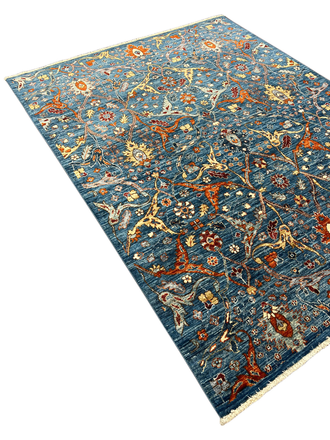 The Verona – Deep Blue, Rust &amp; Gold Floral Rug – 5’2” x 6’9”