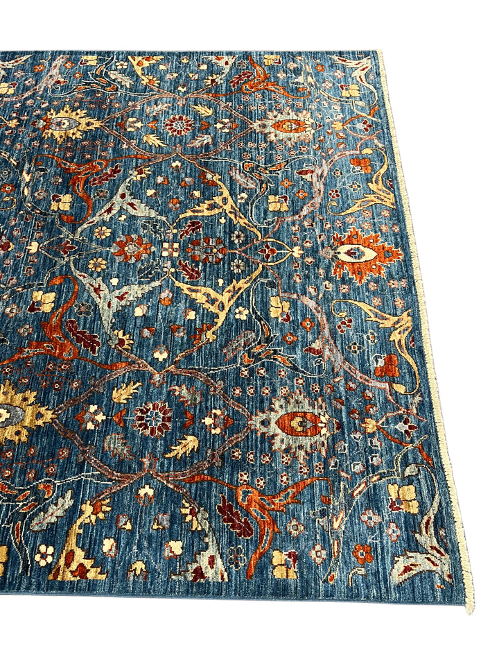 The Verona – Deep Blue, Rust &amp; Gold Floral Rug – 5’2” x 6’9”