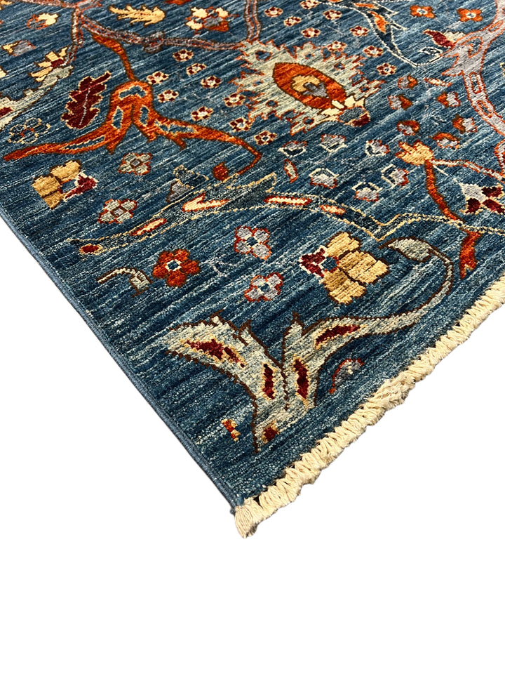 The Verona – Deep Blue, Rust &amp; Gold Floral Rug – 5’2” x 6’9”