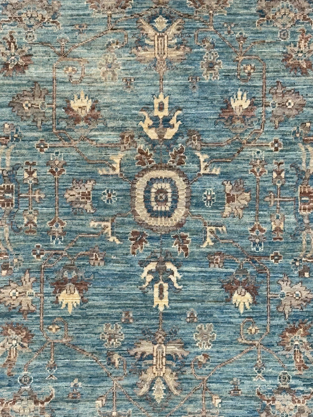 Azzurro – Aqua Blue &amp; Taupe Floral Rug – 3’4” x 4’11”