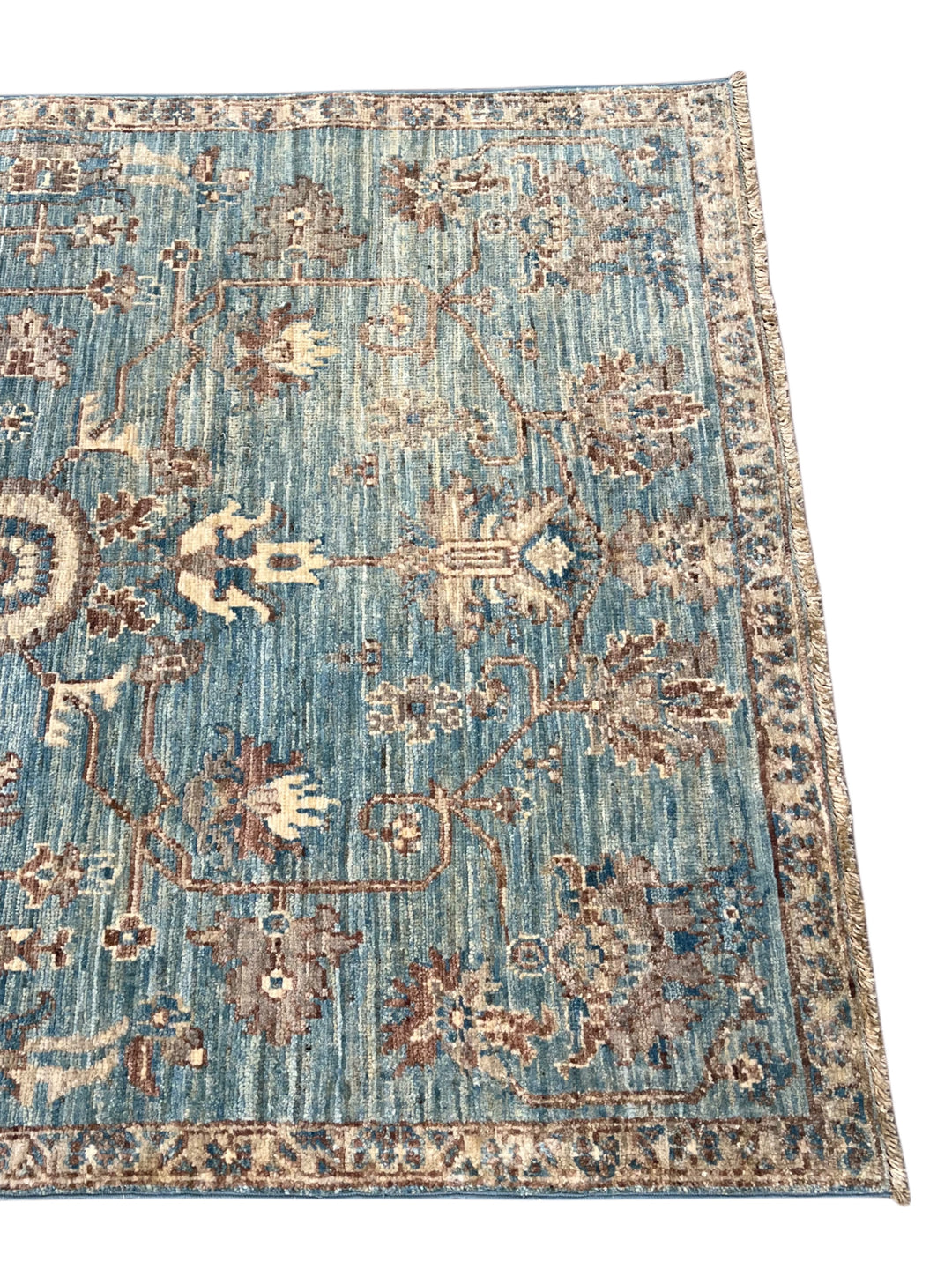 Azzurro – Aqua Blue &amp; Taupe Floral Rug – 3’4” x 4’11”