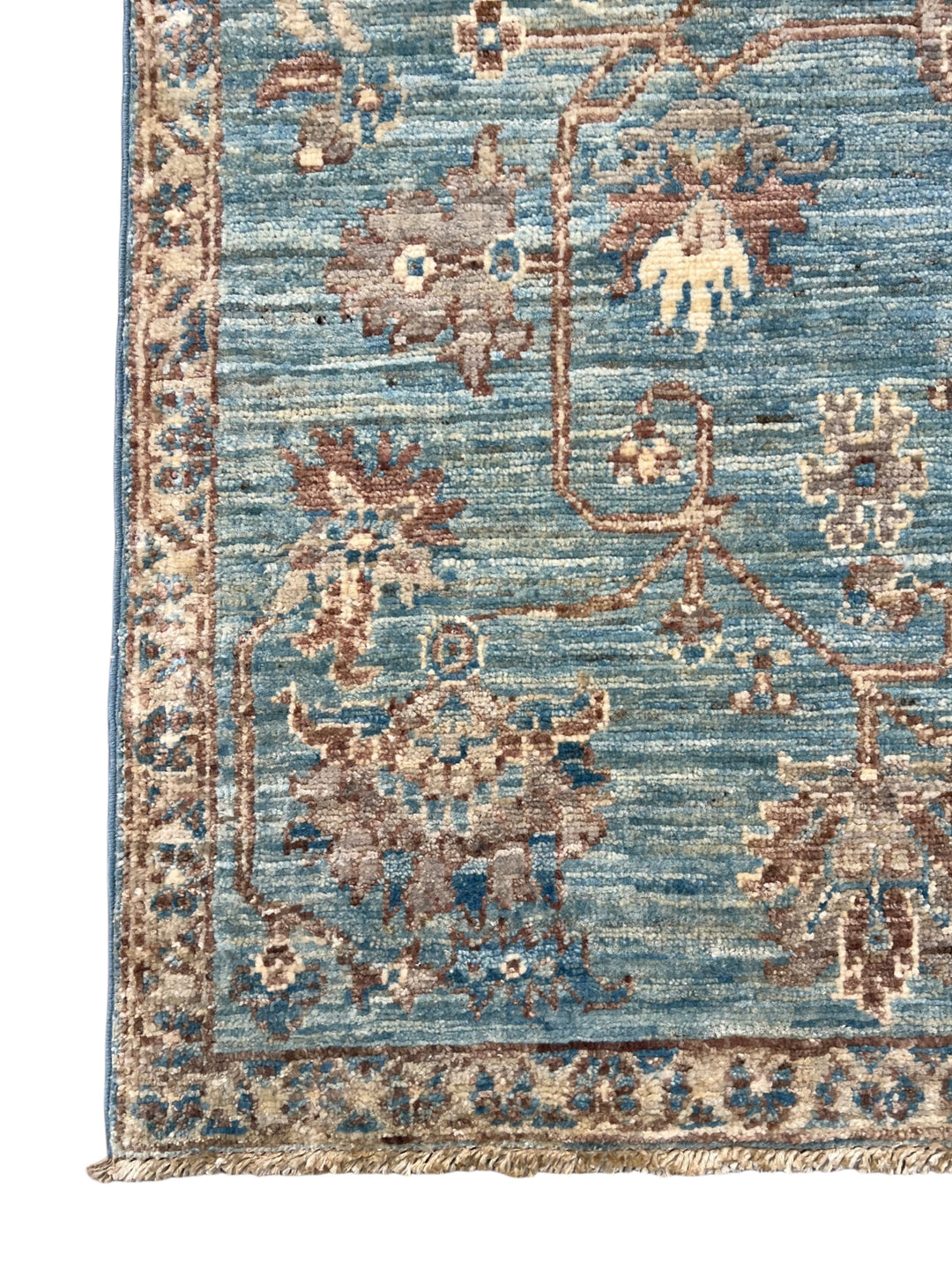 Azzurro – Aqua Blue &amp; Taupe Floral Rug – 3’4” x 4’11”